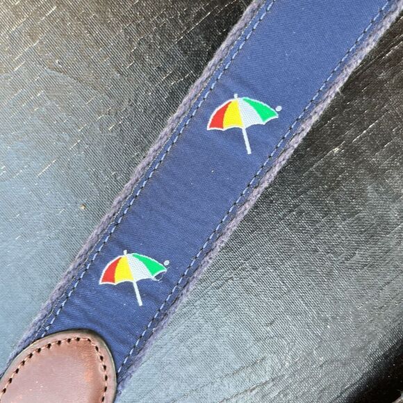 Navy Arnold Palmer Umbrella Logo Embroidered Web Golf Belt, cotton leather - Picture 5 of 7